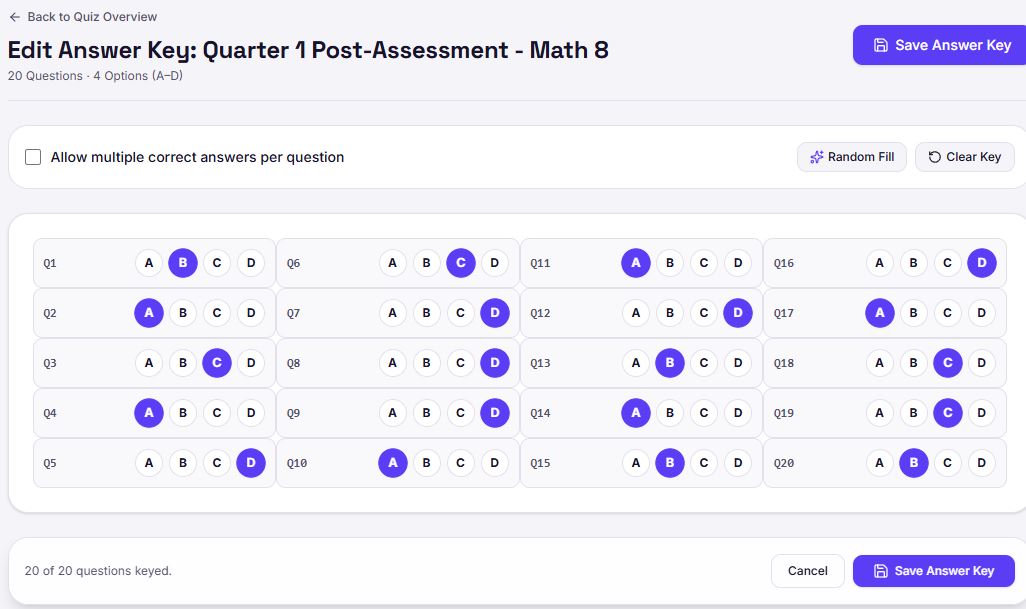 Edit the answer key
